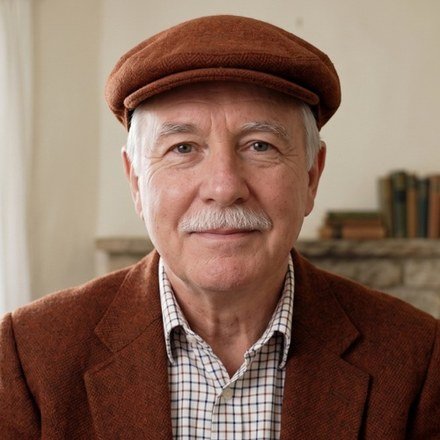 Grandpa Huxley in his flat cap and tweed jacket